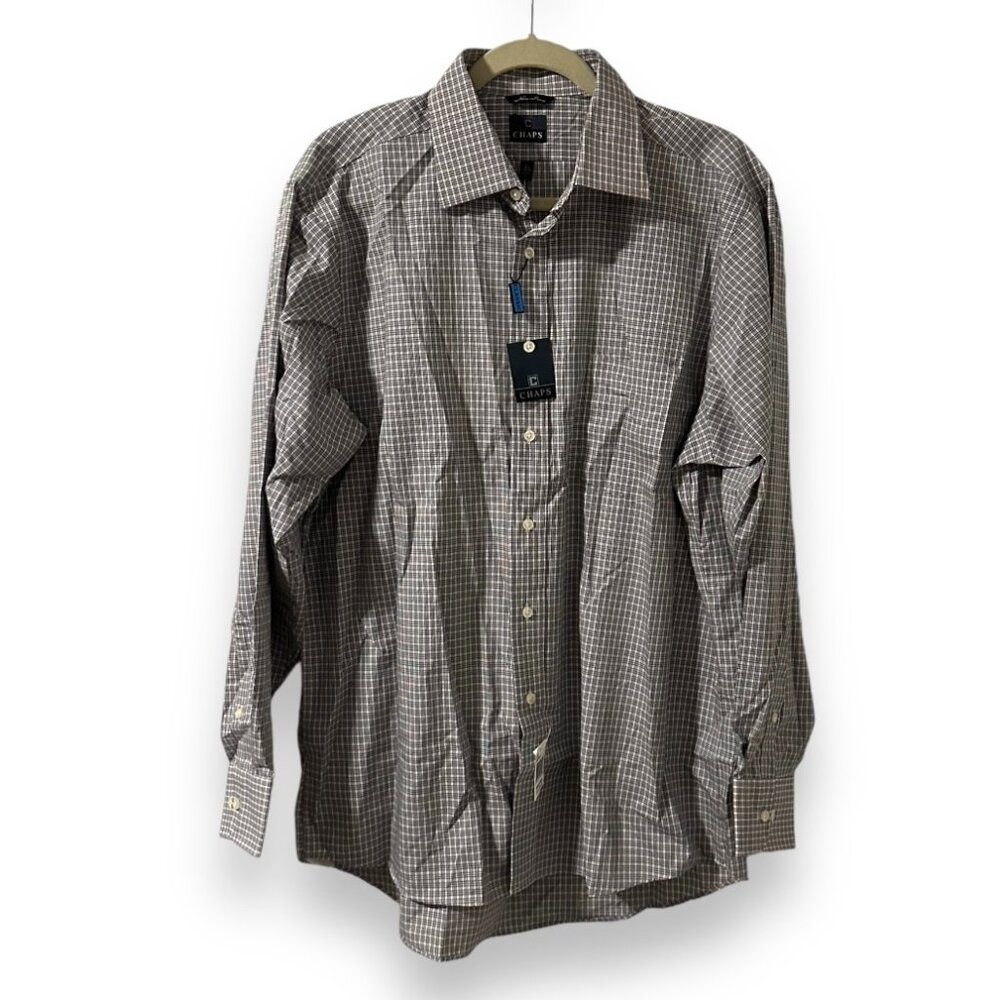 Chaps Classic Fit Non-Iron Plaid Button Down Men's Size Large 16 1/2 34/35 NWT